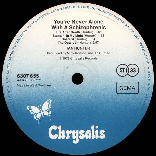 Ian Hunter - You're Never Alone With A Schizophrenic | Chrysalis (6307 655) - 4