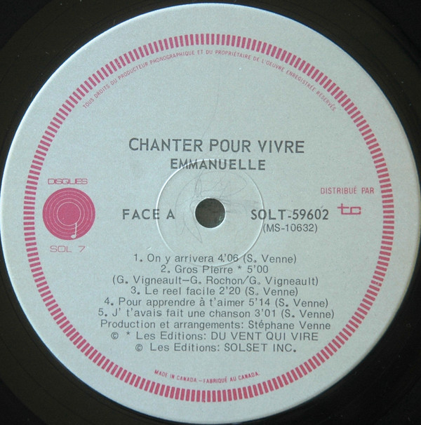 Emmanuëlle - Chanter Pour Vivre | Disques Sol 7 (SOLT-59602) - 3