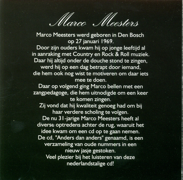 télécharger l'album Marco Meesters - Anders Dan Anders