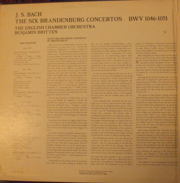 baixar álbum Bach Benjamin Britten, English Chamber Orchestra - Bachs Brandenburg Concertos