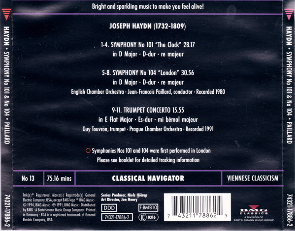 descargar álbum Haydn, JeanFrancois Paillard, English Chamber Orchestra - Symphony No 101 The Clock Symphony No 104 London Trumpet Concerto