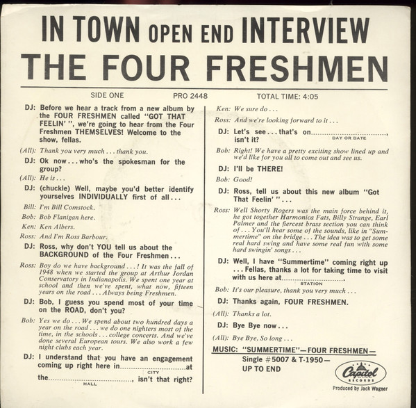 lataa albumi The Four Freshmen - In Town Open End Interview
