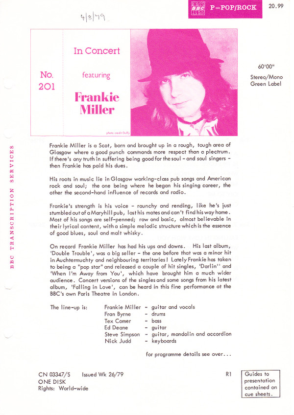lataa albumi Frankie Miller - In Concert 201