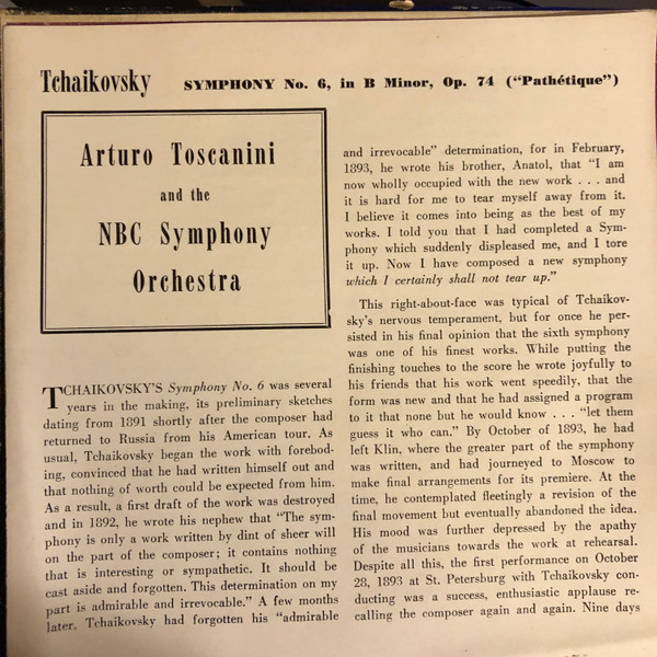 Album herunterladen Arturo Toscanini And NBC Symphony Orchestra, The - Pathétique Symphony No 6 In B Minor Opus 74