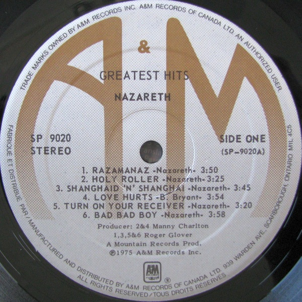 Nazareth - Greatest Hits | A&M Records (SP-9020) - 3