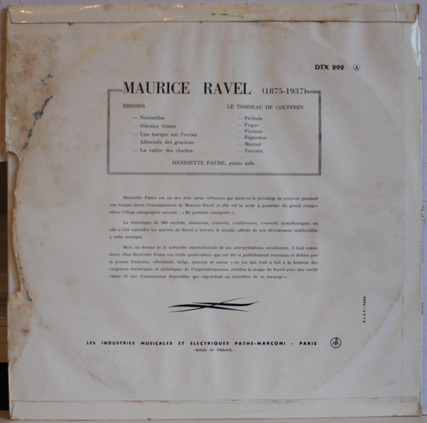descargar álbum Ravel Henriette Faure - Miroirs Le Tombeau De Couperin