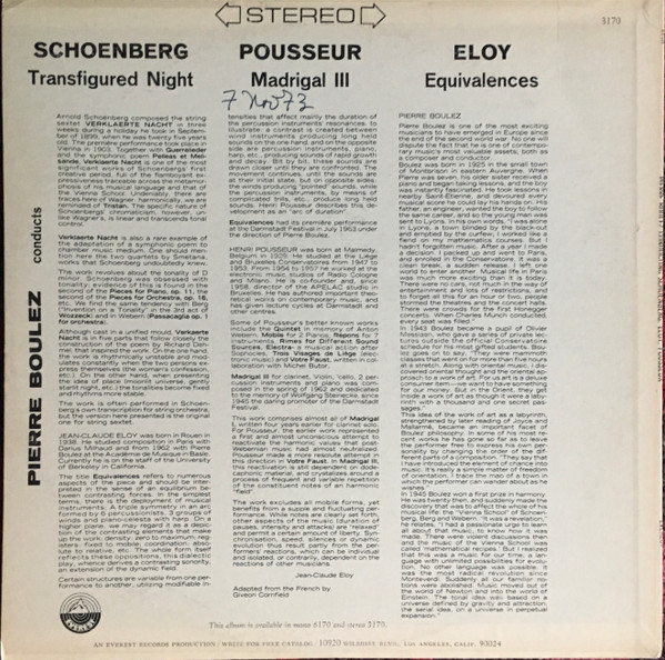 last ned album Pierre Boulez Conducts The Domaine Musical Ensemble, Schoenberg Eloy Pousseur - Transfigured Night Equivalences Madrigal III