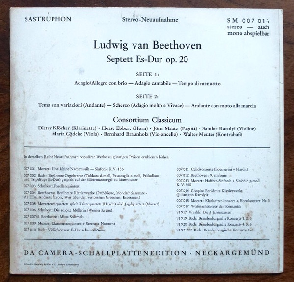 lataa albumi Ludwig van Beethoven, Consortium Classicum Leitung Dieter Klöcker - Septett Es Dur Op20