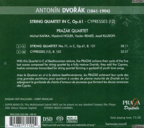 Album herunterladen Antonín Dvořák, Pražák Quartet - String Quartet In C Op 61 Cypresses Complete