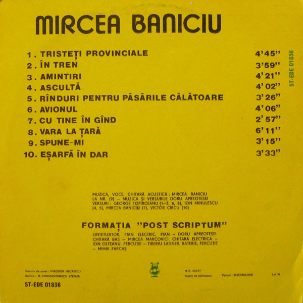 télécharger l'album Mircea Baniciu - Tristeți Provinciale