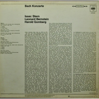 descargar álbum Johann Sebastian Bach Isaac Stern Harold Gomberg, Leonard Bernstein - Bach Konzerte