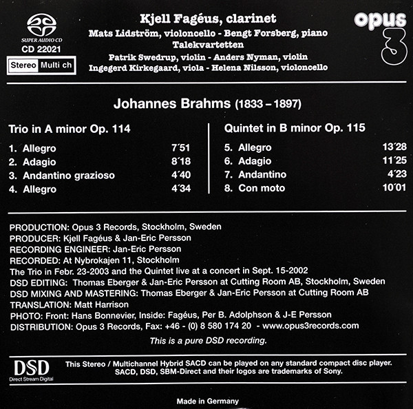 last ned album Johannes Brahms, Kjell Fagéus, Talekvartetten - Trio Quartet