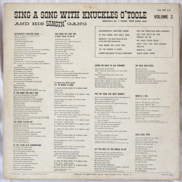 télécharger l'album Knuckles O'Toole - Sing A Song With Knuckles OToole And His Singin Gang Volume 2