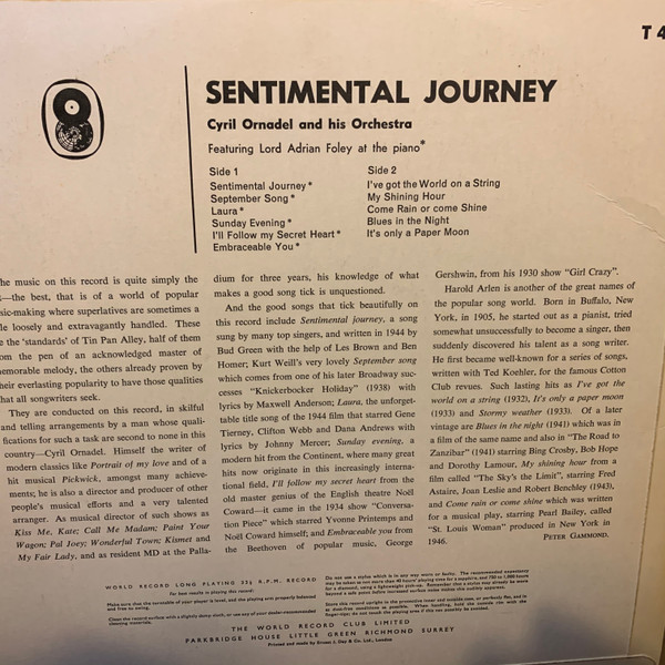 lataa albumi Cyril Ornadel And His Orchestra - Sentimental Journey