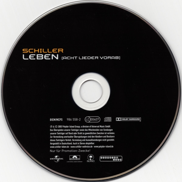 last ned album Schiller - LEBEN ACHT LIEDER VORAB