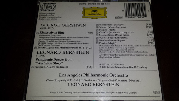 télécharger l'album Gershwin, Leonard Bernstein, Los Angeles Philharmonic Orchestra - Rhapsody In Blue West Side Story Symphonic Dances