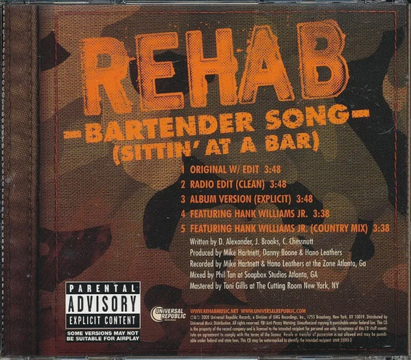 Rehab – Bartender Song (Sittin' At A Bar) (2008, CD) - Discogs