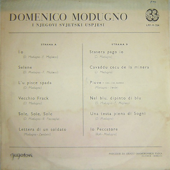 ladda ner album Domenico Modugno - Domenico Modugno I Njegovi Svjetski Uspjesi