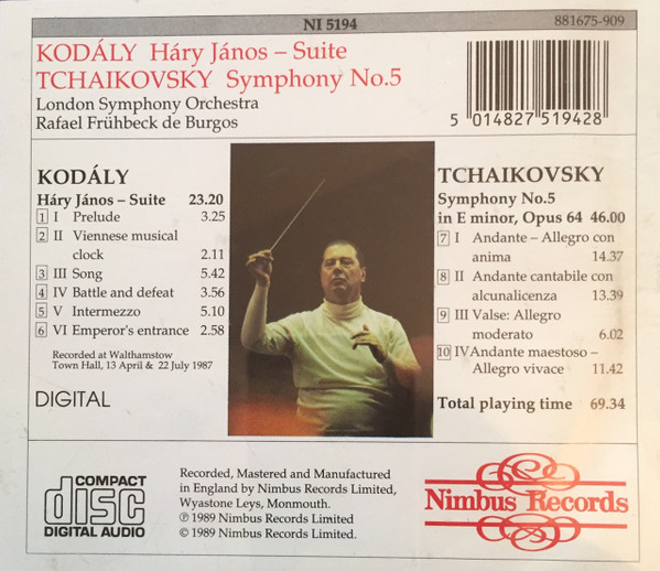 télécharger l'album Tchaikovsky, Kodály, London Symphony Orchestra, Rafael Frühbeck De Burgos - Symphony No5 Háry János Suit