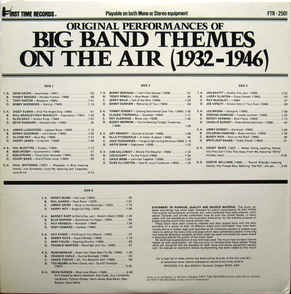 last ned album Various - Original Performances of Big Band Themes On The Air 1932 1946