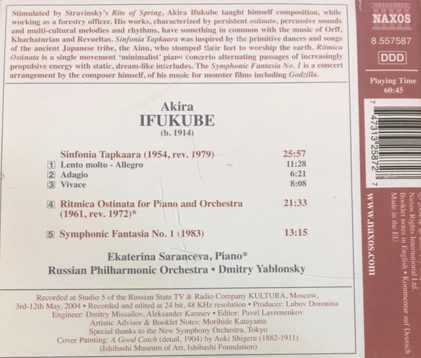 baixar álbum Akira Ifukube Ekaterina Saranceva, Russian Philharmonic Orchestra, Dmitry Yablonsky - Sinfonia Tapkaara Ritmica Ostinata Symphonic Fantasia No 1