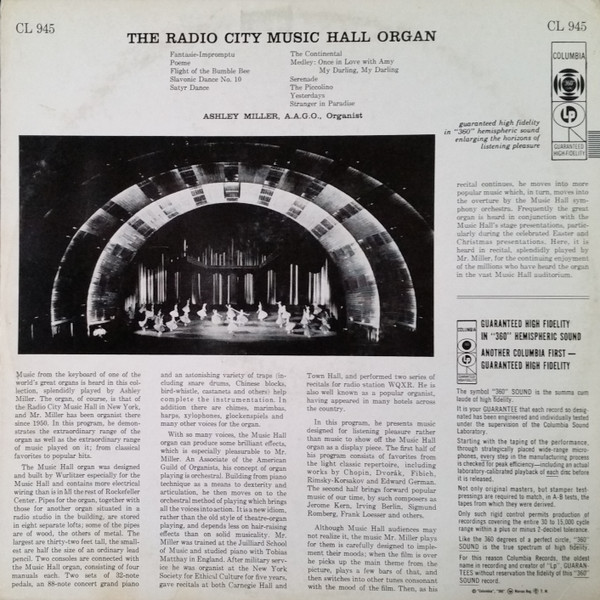 Ashley Miller - The Radio City Music Hall Organ | Columbia (CL 945) - 2