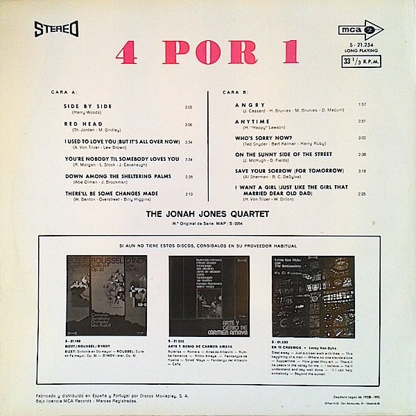 télécharger l'album The Jonah Jones Quartet - 4 Por 1