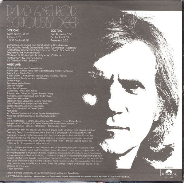 David Axelrod - Seriously Deep | Releases | Discogs