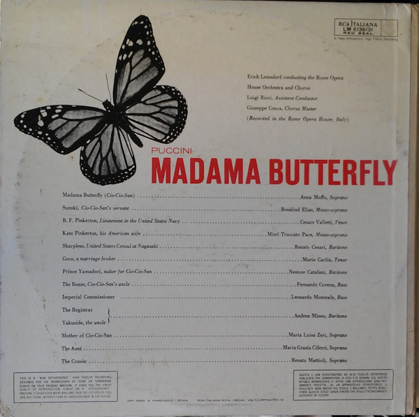 descargar álbum Roma Opera House Orchestra And Chorus, Puccini Erich Leinsdorf, Moffo, Elias, Valletti, Cesari, Leinsdorf - Complete Madama Butterfly