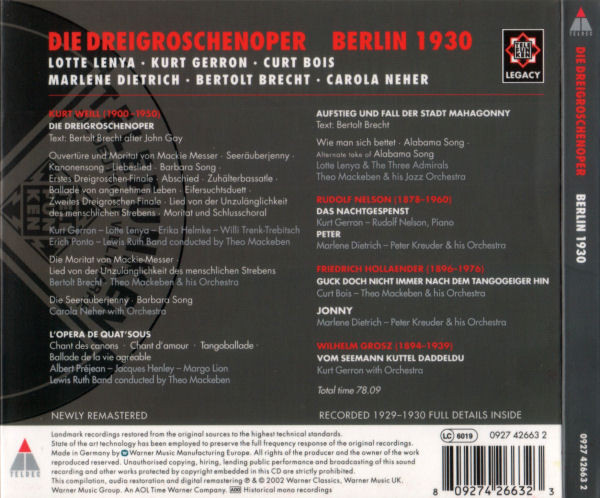 last ned album Lotte Lenya Marlene Dietrich Bertolt Brecht - Die Dreigroschenoper Berlin 1930