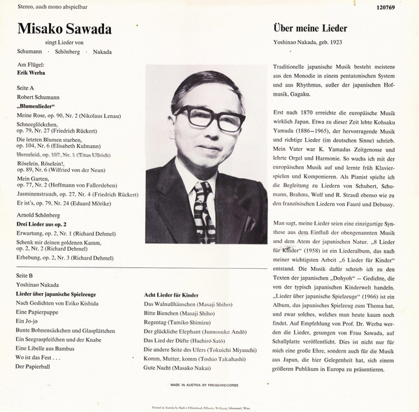 descargar álbum Misako Sawada - Singt Lieder Von Schumann Schönberg Nakada