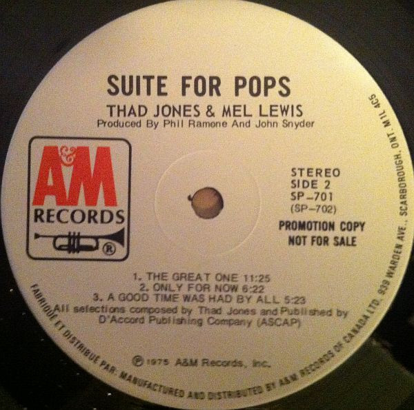 Thad Jones & Mel Lewis - Suite For Pops | A&M Records (SP-701) - 2