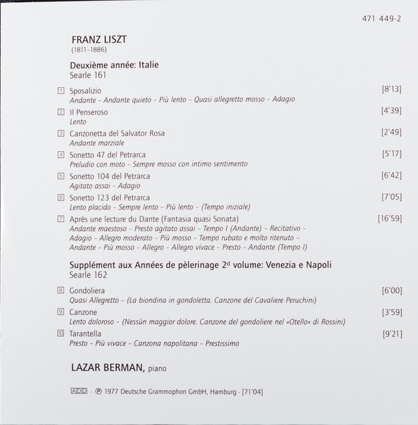 descargar álbum Liszt Lazar Berman - Années De Pèlerinage Complete Recording