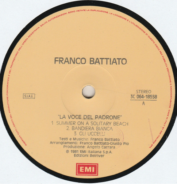 Franco Battiato – La Voce Del Padrone (1981, Vinyl) - Discogs