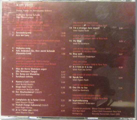 lataa albumi Kurt Weill, Henriette Serline Schenk, Paul Prenen - Und Ich Liebe Dich So 100 Jaar Kurt Weill Duitse Franse En Amerikaanse Liederen