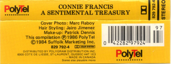 Connie Francis - Sentimental Favorites (A Sentimental Treasury) | PolyTel (829 792-4) - 2