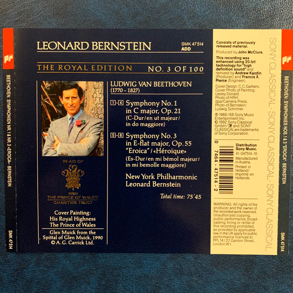 Album herunterladen Beethoven, Leonard Bernstein, New York Philharmonic - Symphonies No 1 No 3 Eroica The Royal Edition No 3 Of 100