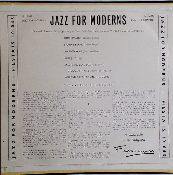 descargar álbum Herman Sandy, Jacques Pelzer, Jean Fanis, Jean Warland, Jo De Muynck - Jazz For Moderns