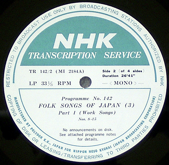 last ned album Various - NHK Transcription Programme No 142 Folk Songs Of Japan III Work Song Lullabies