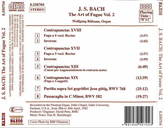 télécharger l'album J S Bach Wolfgang Rübsam - The Art Of Fugue Vol 1