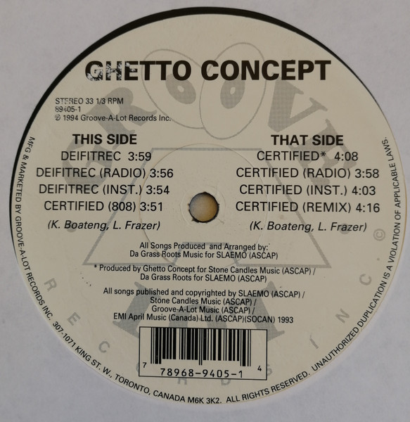 Ghetto Concept – Deifitrec / Certified (1994, Vinyl) - Discogs