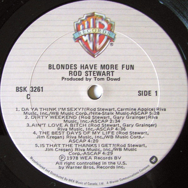 Rod Stewart - Blondes Have More Fun | Warner Bros. Records (BSK 3261) - 4