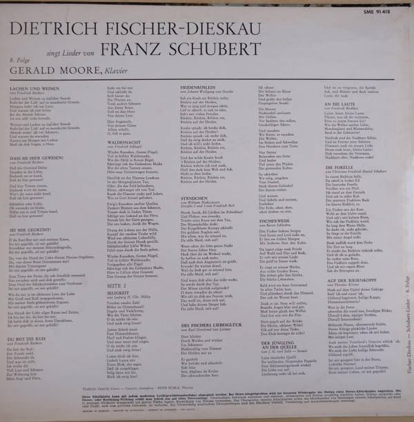 last ned album Franz Schubert Dietrich FischerDieskau, Gerald Moore - Dietrich Fischer Dieskau Singt Lieder Von Franz Schubert 8 Folge