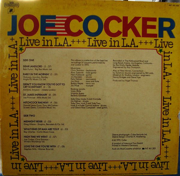Joe Cocker – Live In L.A. (1976, Vinyl) - Discogs
