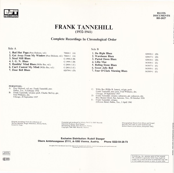 lataa albumi Frank Tannehill - Complete Recordings In Chronological Order 1932 1941