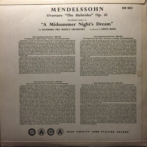 télécharger l'album Mendelssohn, The Hamburg Pro Musica Conducted By Erich Riede - A Midsummer Nights Dream