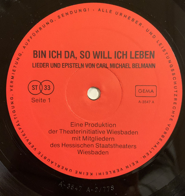 baixar álbum Mitglieder Des Hessischen Staatstheaters, Wiesbaden, Carl Michael Bellman - Bin Ich Da So Will Ich Leben