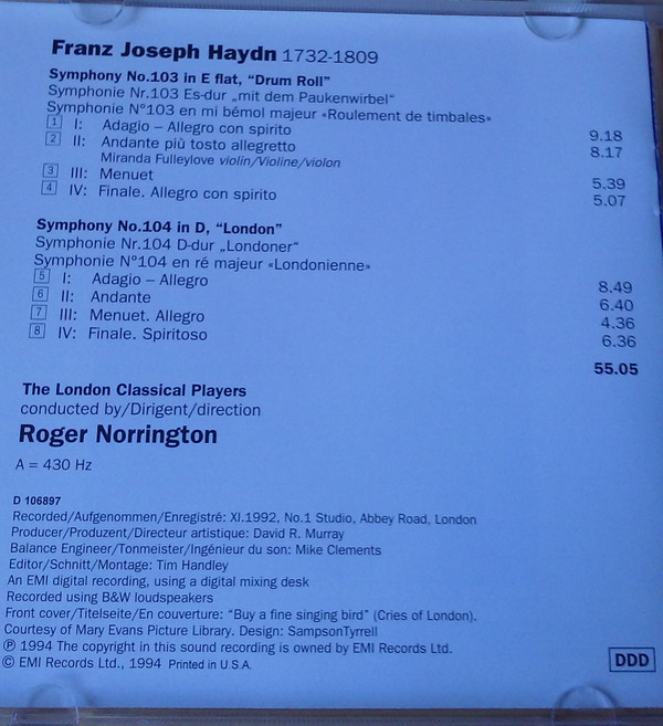 Album herunterladen Haydn London Classical Players, Roger Norrington - Symphonies Nos 103 104