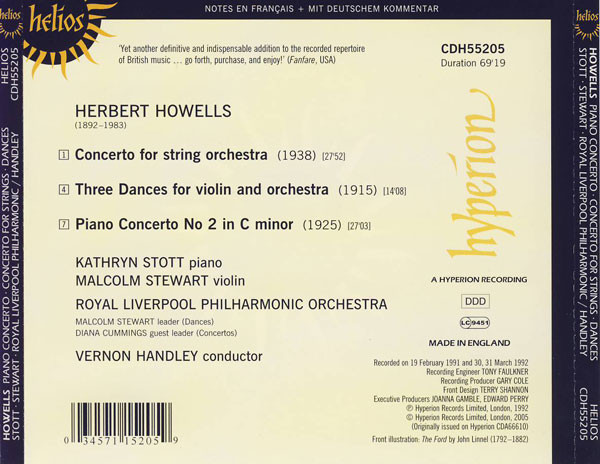 ladda ner album Howells Kathryn Stott, Malcolm Stewart, Royal Liverpool Philharmonic, Vernon Handley - Piano Concerto No 2 Concerto For Strings Three Dances