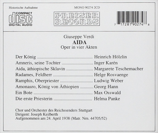 baixar álbum Giuseppe Verdi, Margarete Teschemacher Inger Karén Helge Rosvaenge, Georg Hann Ludwig Weber Joseph Keilberth - Aida Stuttgart 1938